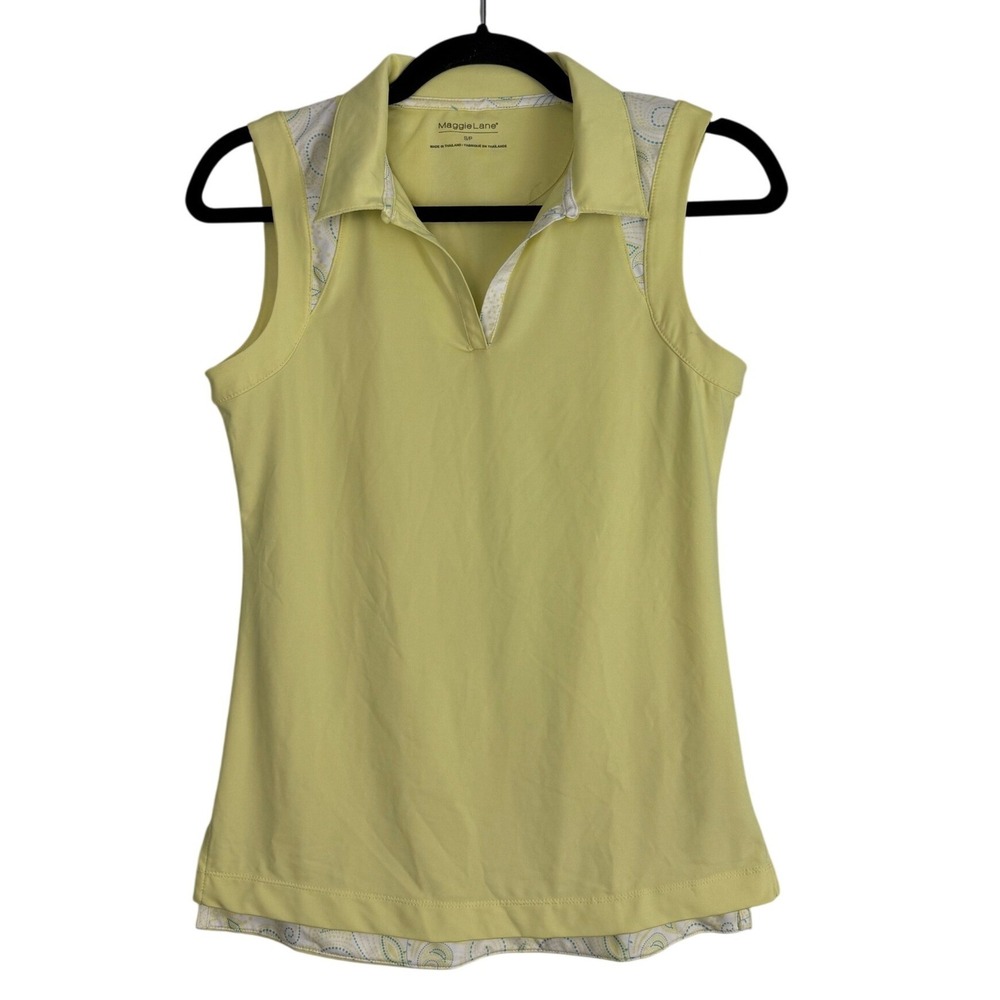 Maggie Lane Sleeveless Golf Polo Top Yellow Paisley Preppy Country‎ Club SP